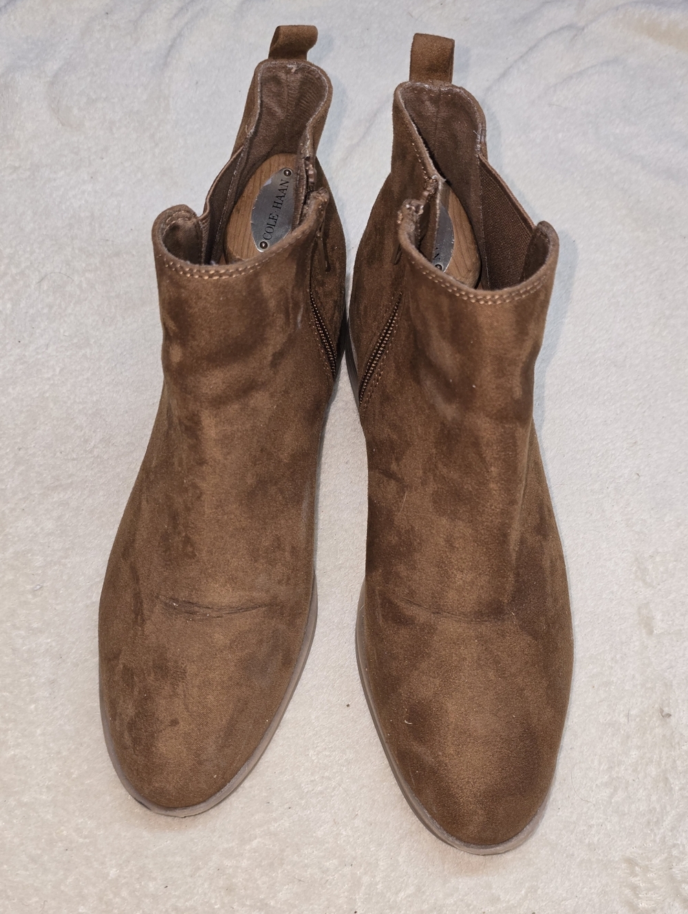 Boots Womens 9.5 Ankle Booties Heels Brown Suede  Zipper Kohl's So